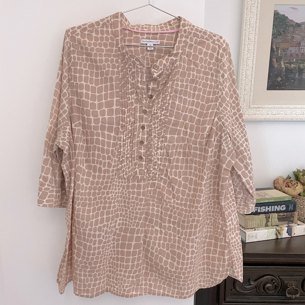 Isaac Mizrahi giraffe Animal Print Top plus size 2X tunic button up